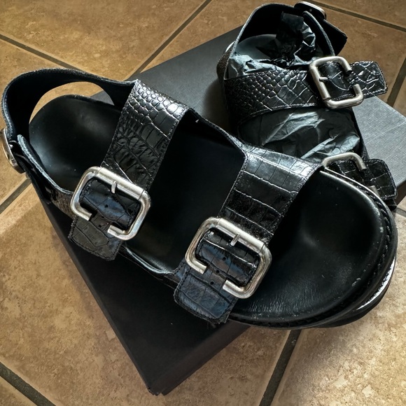 Freda Salvador Shoes - Freda Salvador Piper Sandal. Black Embossed Croc